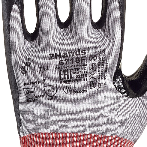Перчатки 2Hands 6718F защита от пореза F/A6 полиэфир 18G/нитрил UF-Spider 