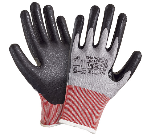 Перчатки 2Hands 6718F защита от пореза F/A6 полиэфир 18G/нитрил UF-Spider 